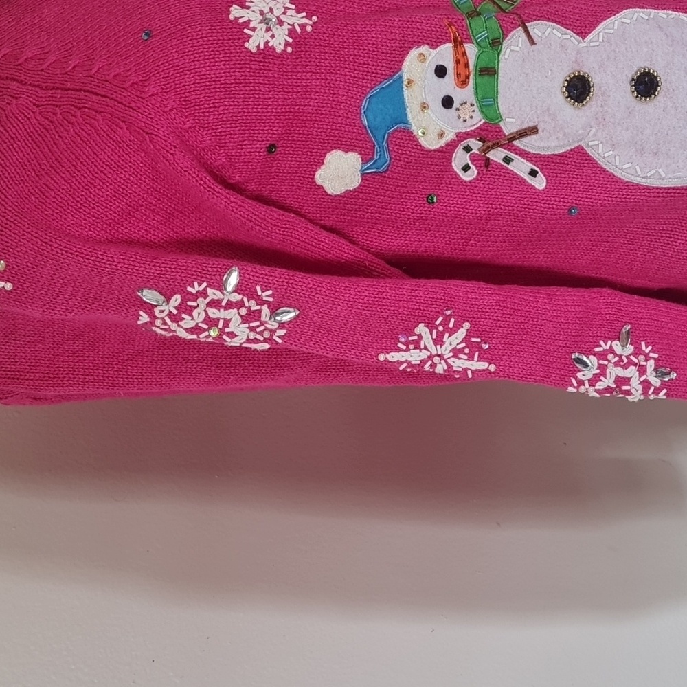 Christmas Ugly Pink Snowman Embellished Sweater Medium - Picture 4 of 14